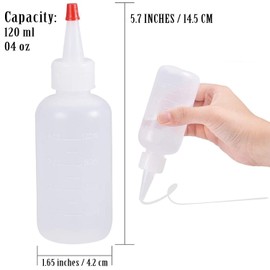 Plastic Bottles 120mL with Red Tip Caps and Measurements - Small Mini Squeeze Dispensing Bottle for Arts and Crafts, Paint, Icing, Liquids, Condiment, Glue, Sauces, and More ​- 6 Pack / 4 Ounce