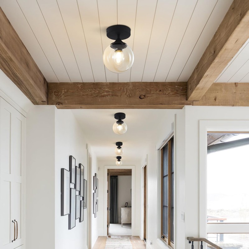 KCO Lighting Black Globe Semi Flush Mount Ceiling Light Modern