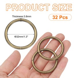 sourcing map 32 Pcs O Ring Buckle 50mm/2" ID 4.8mm Thickness Zinc Alloy Opening O-Rings Clasp Clips for Crafts Keyrings Bags Straps Belts DIY Accessories, Bronze