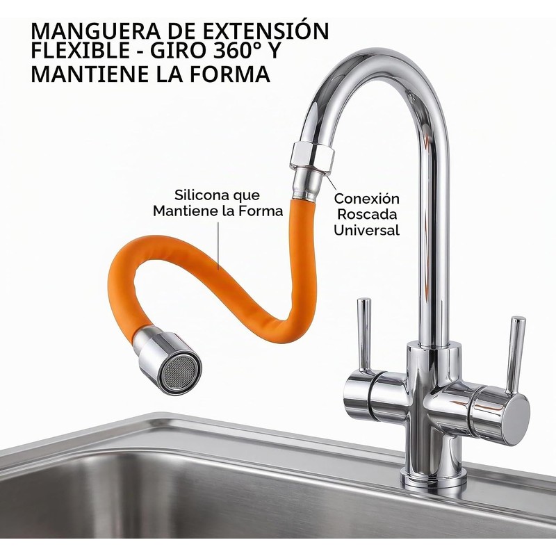 Tissting Extensión De Grifo Giratoria 360° Tubo Flexible 27cm Conector