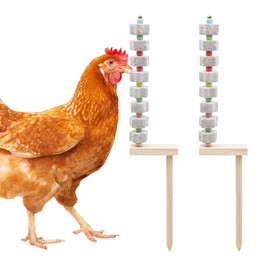 Dnoifne 2 Pack Chicken Chewing Toy, Chick Beak Grinding Calcium Stone with Wood Stake, Chicken Cage Accessories, Cage Toys for Cockatiel Parakeet Parrot Budgies Rat Hamster Rabbit Bunny African Grey