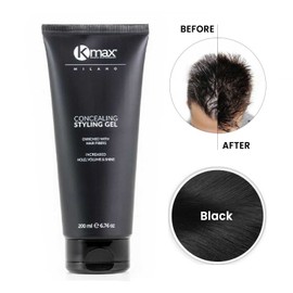 Kmax Concealing Styling Gel - Filling Gel with Keratin Fibres for Thinning Hair for a Thickening Effect, Hair Fibres to Cover Hair Loss - Format 200 ml - Black