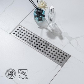 TRJIKAG 12 Inch Linear Shower Drain, Rectangular Floor Drain with Removable Grate 304 Stainless Steel Floor Drain, Brushed Nickel