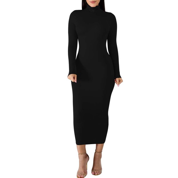 BORIFLORS Women's Sexy Basic Long Sleeve Turtleneck Bodycon Party Long