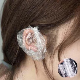 Disposable Ear Cap, Ear Cap, Ear Cover, Hair Dye, Hair Color, Perm Cap, Ear Protection, Waterproof Ear Cover, Unisex, (100 Pieces, Clear)