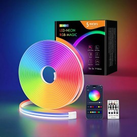 Smart App & Voice Control Cuttable LED Neon Light Strings IP65 DC5V WS2812B Remote Control PVC Dimmable for Home DecorationsEmitting Color: RGBIC, Lamp Power(W): 5, Length: 5 meters