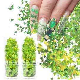 Leaves Chunky Glitter Flakes Nail Art Sequin Pot Weed Leaf Shine Shaped Pomona Green Azure Green Mixed Iridescent Sparkle for DIY Craft Decoration Party Festival 20ml Jars