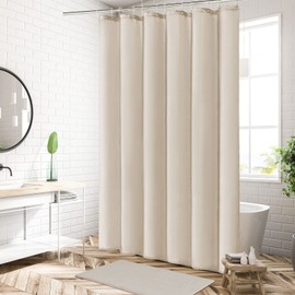 MitoVilla Beige Shower Curtain Liner Set with Plastic Hooks, Cream Fabric Shower Curtain Liner for Modern Bathroom Decor, Waterproof Cloth & Hotel Quality, 72" W x 72" H