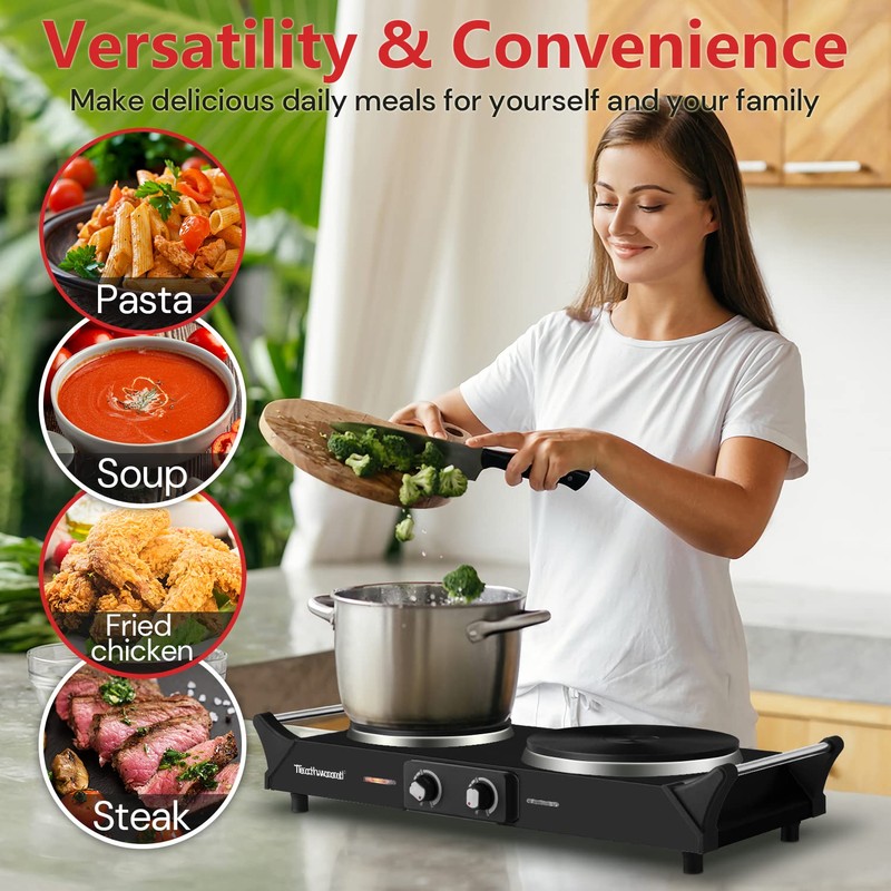 Techwood ES-3203 Hot Plate Electric Double Burner 1800W for Cooking