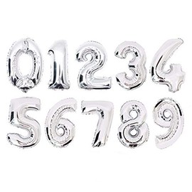 Shiseikokusai Number 0-9 Silver Foil Balloons, Birthday Party Balloons, Photo Shuzi-yinse-0-9, Set of 10