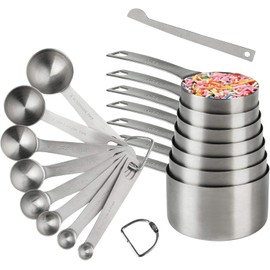 Smithcraft 18/8 Stainless Steel Measuring Cups and Spoons Set, Metric & US Metal Measure Cup and Spoon for Baking & Kitchen, Heavy Duty 7 Measuring Cups & 8 Spoons With Leveler
