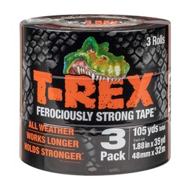 T-REX Ferociously Strong Tape, Duct Tape with UV Resistant & Waterproof Backing for Wood Brick Concrete and More, 35 yd x 1.88", Gunmetal Gray, 3-Rolls (242707)