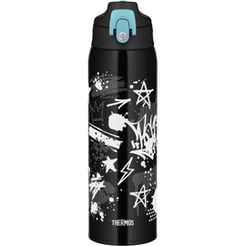 THERMOS Vacuum Insulated 2-Way Bottle 1L/1.03L Black Aqua with Direct Drink Cup for Children's School/Kindergarten FJJ-1001WF BKAQ'