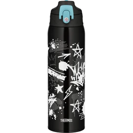 THERMOS Vacuum Insulated 2-Way Bottle 1L/1.03L Black Aqua with Direct Drink Cup for Children's School/Kindergarten FJJ-1001WF BKAQ'