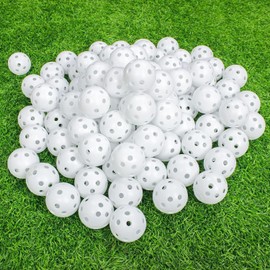KOFULL Practice Golf Balls Plastic Golf BallsWith Hole Golf Colorful Perforated Plastic Balls for Swing Practice, Driving Range, Home Use 42mm white 50 Pack+2 Golf Tees