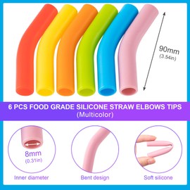 6Pcs Metal Straw Silicone Tips 5/16 IN Wide(8mm Outer Diameter) Multi-color Food Grade Rubber Straw Covers Flex Elbow Hydraflow Straw Replacement Tip for Stainless Steel Metal Straws,6 Colors