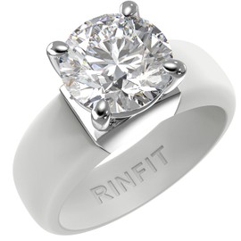 Rinfit Silicone Ring with Stone - Round Cut Cubic Zirconia Solitaire Engagement Ring for Women - Rubber Wedding Bands - White/Silver - Size 4