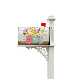 Hello Spring Floral Magnetic Mailbox Cover, Standard Size 21x18 Inch, Tulip Daffodil Mailbox Wrap, Colorful Watercolor Spring Mailbox Cover for Outdoor Yard Garden Decor.