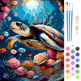 MOGTAA Turtle Paint by Numbers for Adults, Turtle Flowers Paint by Numbers for Adults Beginners, DIY Animal Acrylic Paint by Number on Canvas for Home Decor, 16X20in