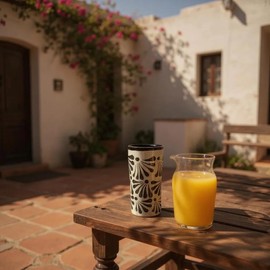 Mis Jarritos 4 Mexican Clay Cups, Flower Design, Clay Party Cups, Vasos Mexicanos De barro, (Made In Mexico) (Large)(12-15oz) (1) (Choose Your Color) (Black, Large)