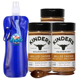 Kinder’s Premium Blend Seasoning – Three (3) 9.2 oz Bottles – All-Purpose Rub for Grilling, Cooking & Roasting – No MSG, Gluten-Free, Non-GMO – Includes Collapsible Bottle & Wooden Spoon (Total 27.6 oz) ( Grilled Chicken with Sea Salt, Garlic & Herbs )