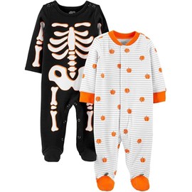 Simple Joys by Carter's - Paquete de 2, calabazas de esqueleto/Halloween, unisex, de algodón, para dormir y jugar, 3-6 meses