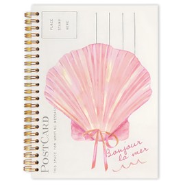 Qabliqo Pink Seashell Preppy Beach Spiral Notebook Journal 5.5x8.3, Ocean Coastal Beach Preppy Aesthetic Notebooks for Note Taking, Hardcover Journal, Pink Office Supplies