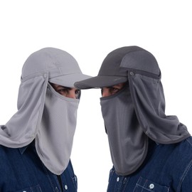USHAKE Sun Cap Fishing Hat Baseball Cap with Face Neck Cover Flap, Light Grey Dark Grey, 7 1/8-7 1/2