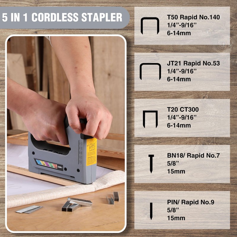 WORKPRO 5 in 1 Cordless Staple Gun, 3.6V Rechargeable Electric