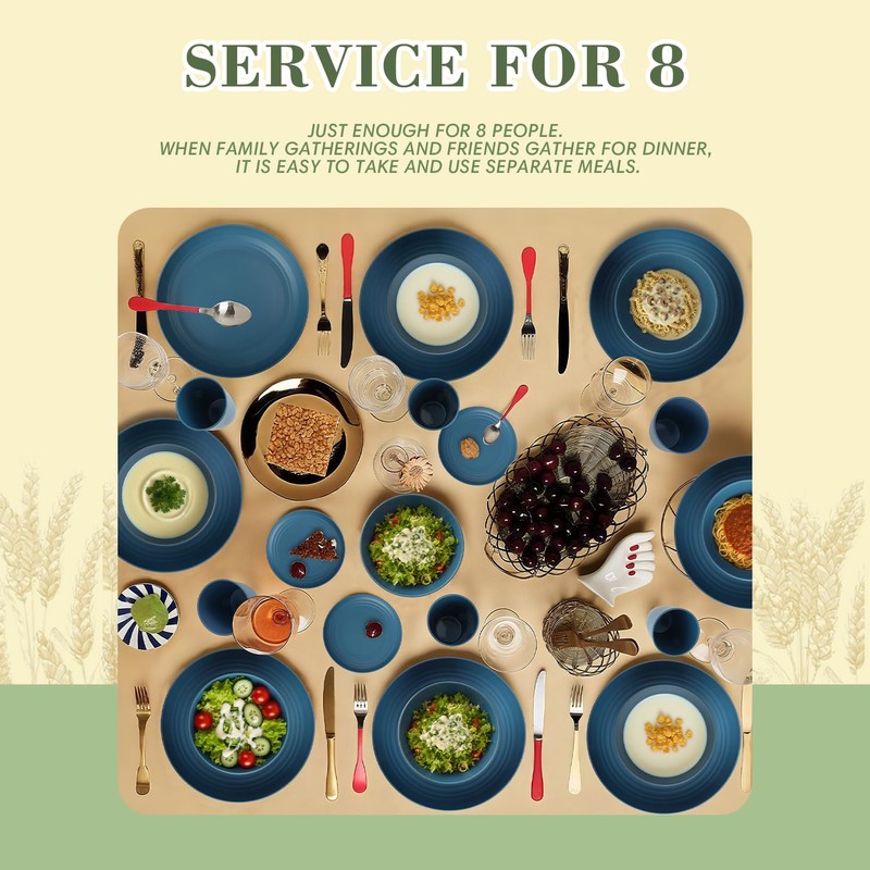 Wrova Wheat Straw Dinnerware Set of 32,Unbreakable Dinner Plates and