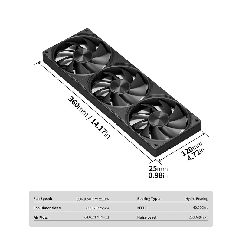 upHere 360mm All-in-One Computer Case Fan with PWM 4-Pin Interface