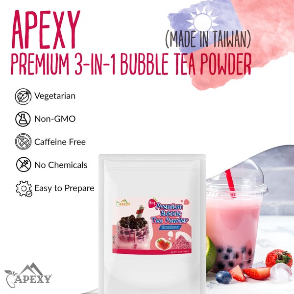 Apexy Premium Bubble Tea Powder Mix, 15.87 oz, Strawberry Bubble