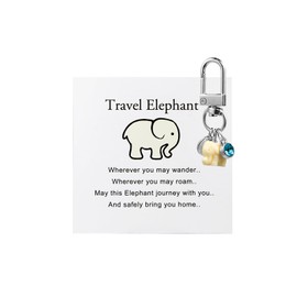 ChungLong0593 Travel Elephant Keychain, Cute Elephant Keyring with Wish Card Creative Name Initials 26 Letters-L