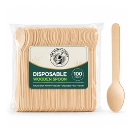 The Happy Garden Disposable Wooden Spoon, Pack of 100, 16 CM