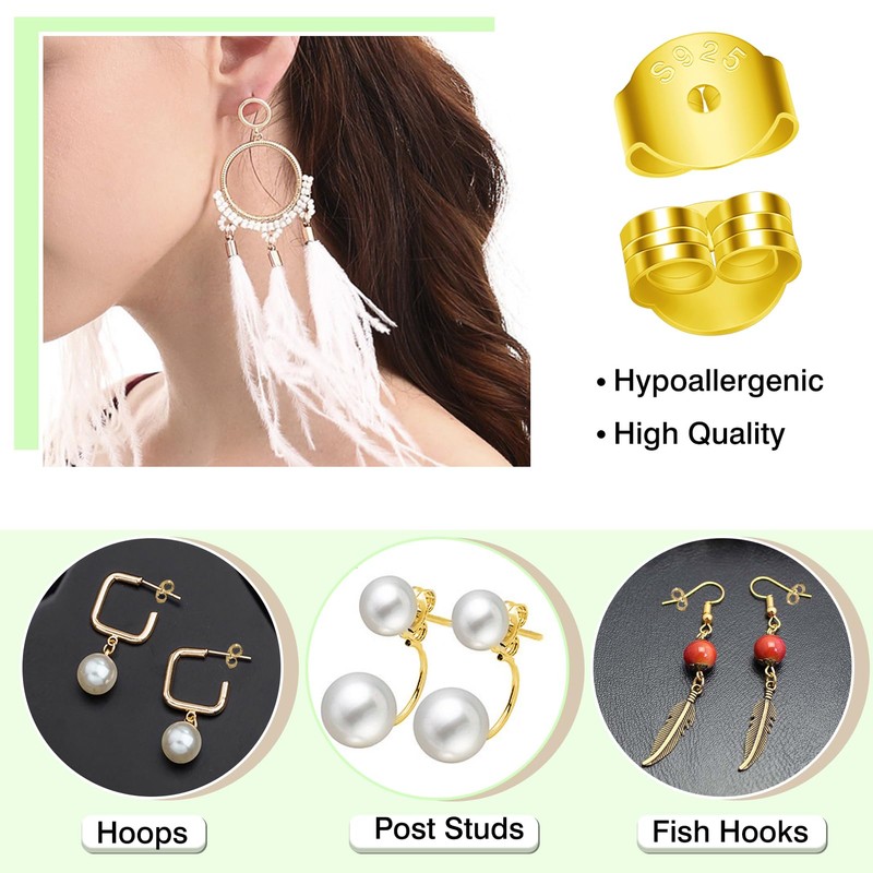 TOAOB 20 pcs Earring Backs Butterfly 925 Silver Gold Tone