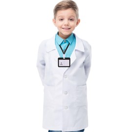 FUIPVGI 2 Pcs Kids Scientist Costume Scientist Doctor Fancy Dress, Kids Scientist Lab Coat Doctor Lab Coat with Work Card, Child Science Doctor Dress Up Outfit for Role Play School Projects (White, L)