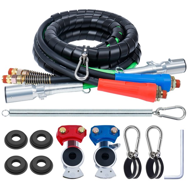 Cheemuii Semi Truck Air Line Kit 12 FT 3 in 1 ABS Power Air Line Air Hose with Gladhands and Tender Spring Kit for Semi Truck Tractor Trailer