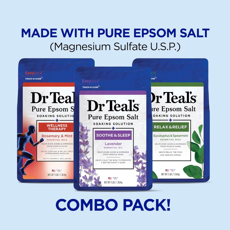 Dr Teal's Pure Epsom Salt, Lavender, Eucalyptus & Wellness Trio