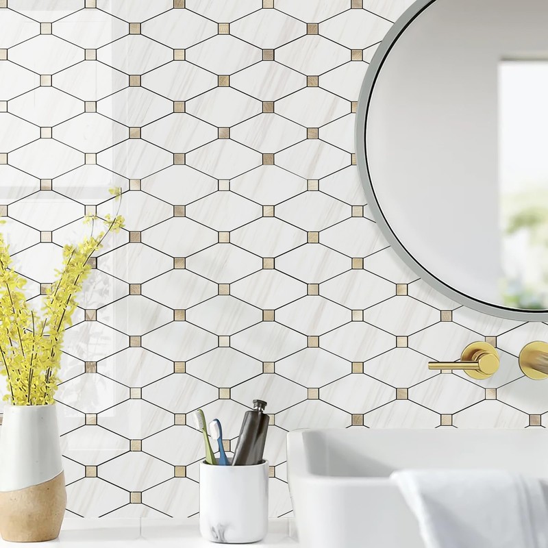 STICKGOO 10 Sheets Peel and Stick Backsplash, Polished Dolomite PVC