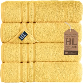 Hawmam Linen Yellow Bath Towels 4 Pack Soft and Absorbent, Premium Quality Perfect for Daily Use 100% Cotton Towel 600 GSM