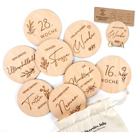 HOUISM Milestone Cards Pregnancy in German – 30 Milestones Made of Sustainable Wood, Creative Gift Ideas for Pregnant Women, Expecting Mothers, Expecting Parents. Announce Pregnancy