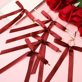 Giegxin 24 Pcs Burgundy Satin Ribbon Bows with Twist Tie, 5 x 7 Inch Large Wine Red Ribbon Bows for Gift Wrapping Christmas Tree Wreath Garland DIY Crafts Wedding Baby Shower Decor