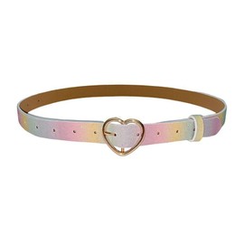 XROLAND Rainbow Color Belts For Teens Girls Adjustable Heart Buckle Belt For Cowboy Cowgirl Teens Female Jeans Skirt Waistband