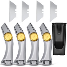 4 Pcs Silver Fixed Blade Roofing Knives with Replacement Blades, Vinyl Drywall Knife Utility Cutter for Drywall, Vinyl, Carpet, Roofer's Tool Set with Holster and Belt Clip