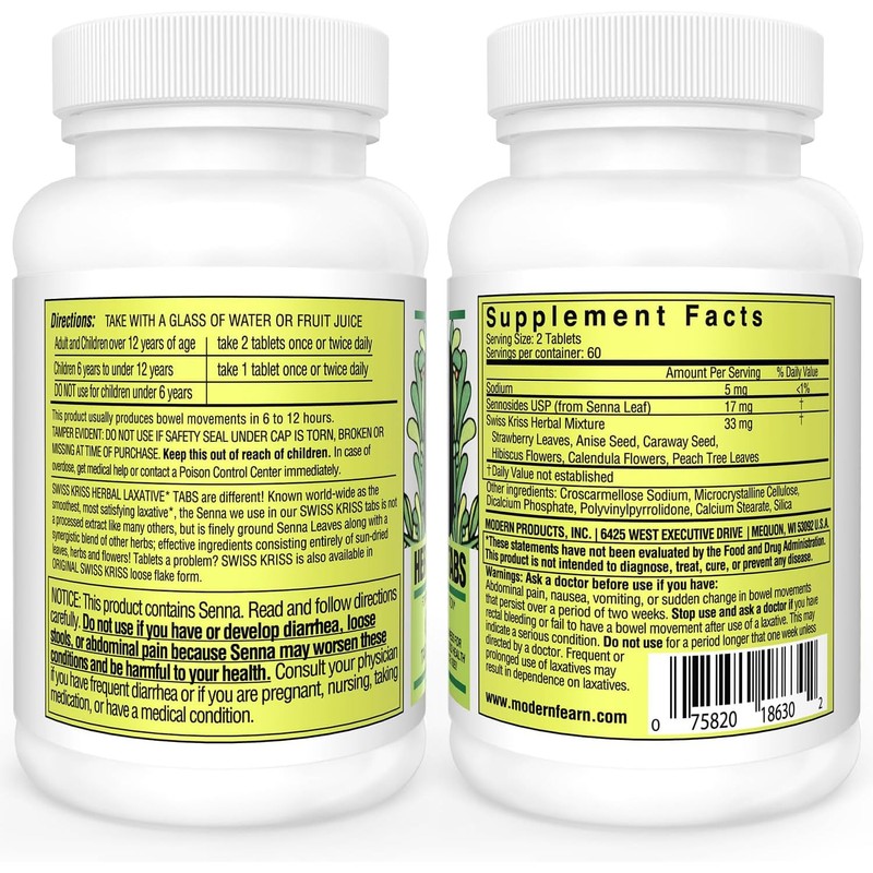 Swiss Kriss Herbal Laxative Tablets, Natural Laxatives for Constipation Relief,