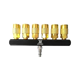 Zeluga 22-141 6-Way Industrial Style Bar Air Manifold with Brass 6 Coupler