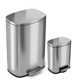 iTouchless SoftStep Combo Pack 13.2 Gal & 1.32 Gal Step Trash Can with Odor Filter & Inner Bucket, Stainless Steel Step Pedal Garbage Bin for Office and Kitchen, Soft and Quiet Lid Close