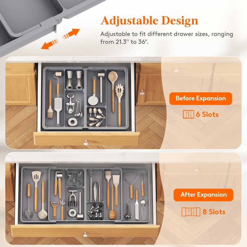 Lifewit Large Utensil Organizer for Kitchen Drawer, Expandable From 21