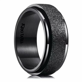 King Will 8mm Black Stainless Steel Spinner Ring Relieving Stress Ring For Men Women Stress Anxiety Relief Ring Fidget Ring For Unisex Adults Teens Sand Blast Comfort Fit 9