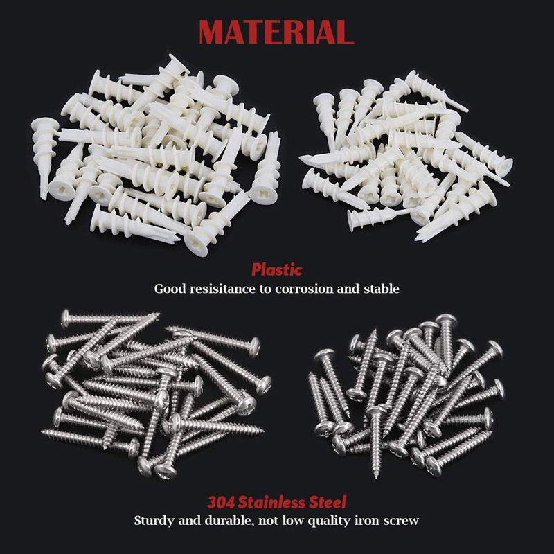 Hilitchi 200 Pieces 2 Size Plastic Self Drilling Drywall and